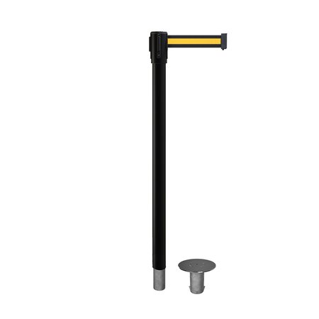 MONTOUR LINE Retractable Belt Removable Stanchion, 2ft Black Post  9ft. Bk/Y H Belt MX530R-BK-BYH-90